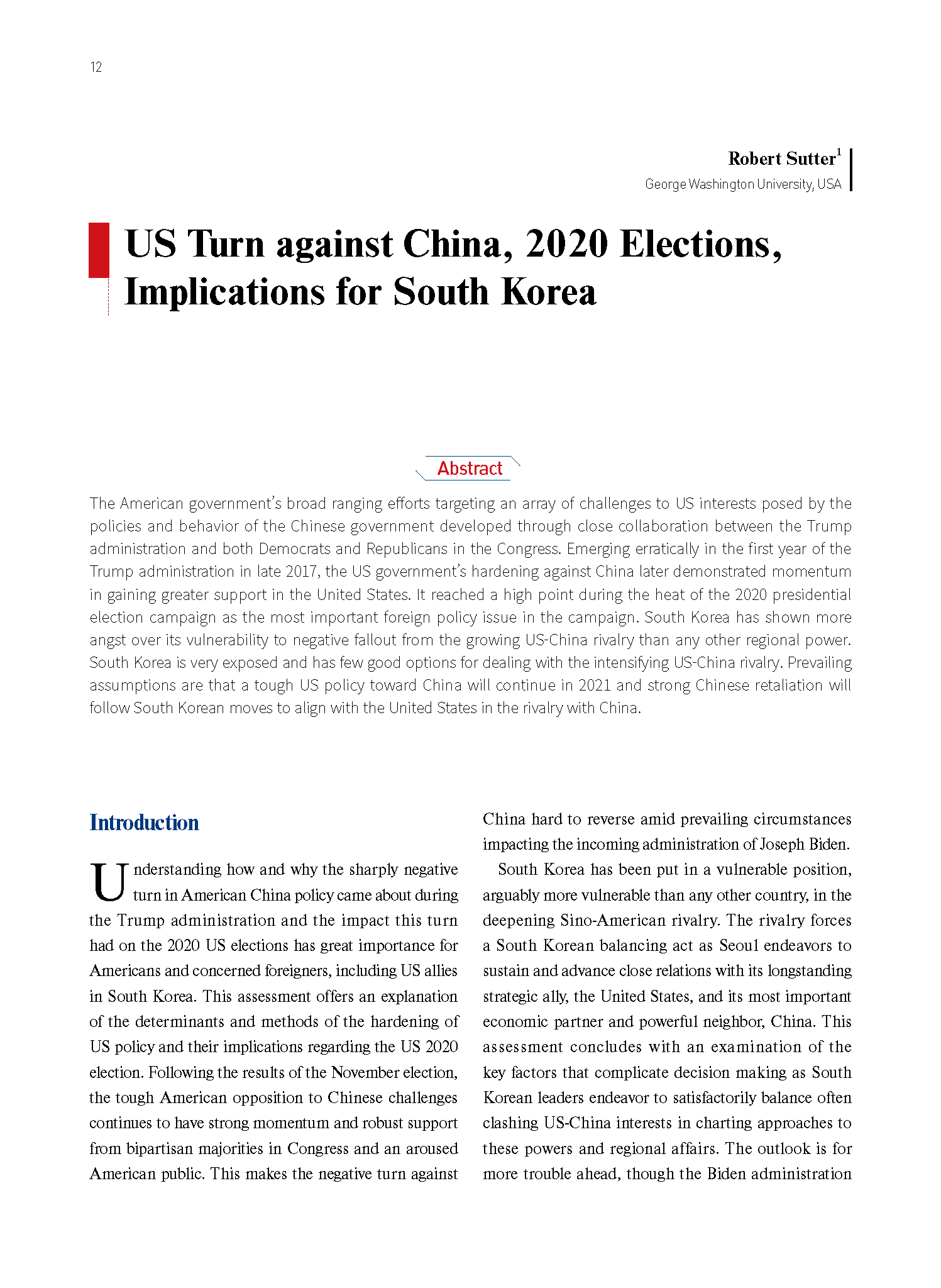 US Turn against China, 2020 Elections, Implications for South Korea