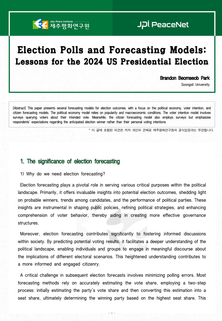 [JPI PeaceNet] Election Polls and Forecasting Models: Lessons for the 2024 US Presidential Election