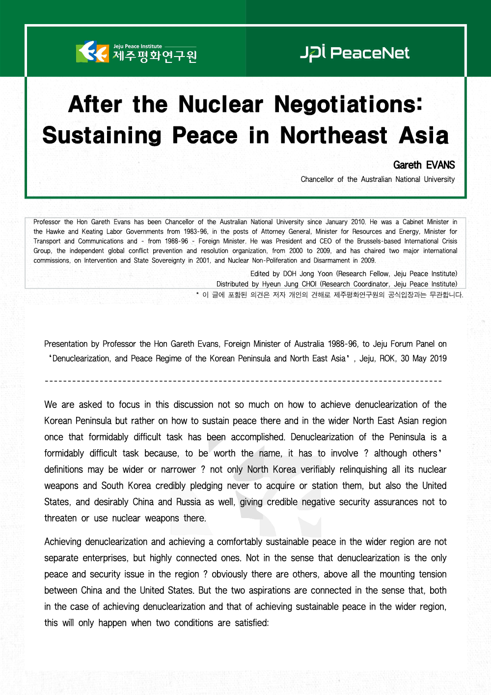 After the Nuclear Negotiations: Sustaining Peace in Northeast Asia