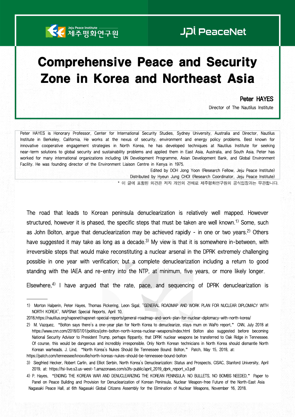 Comprehensive Peace and Security Zone in Korea and Northeast Asia