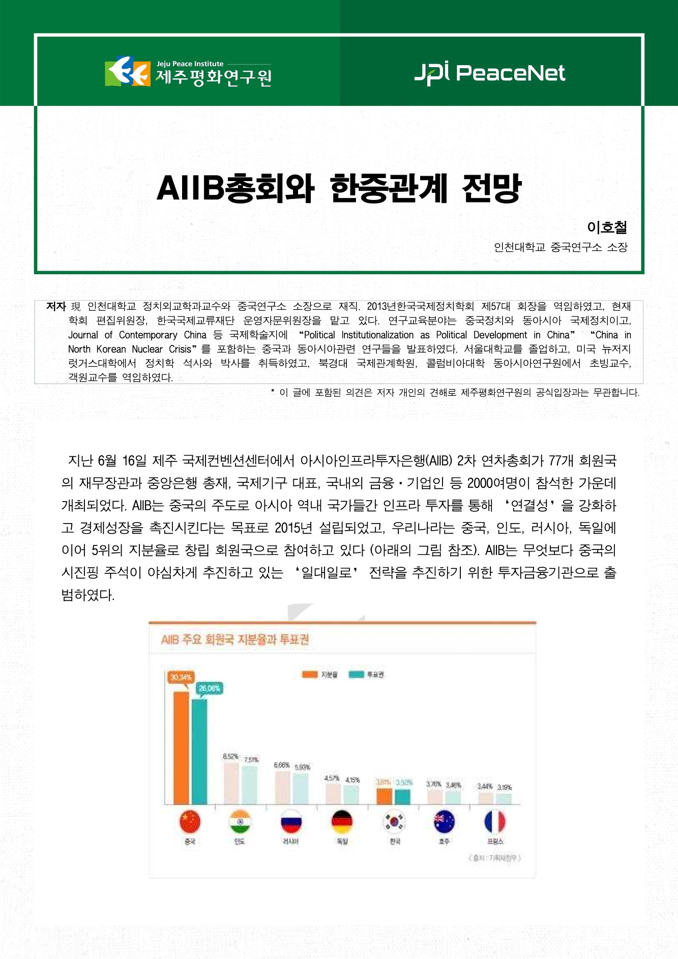 AIIB총회와 한중관계 전망